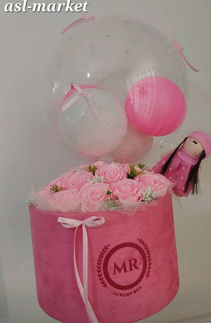 باکس گل صورتی روبانی