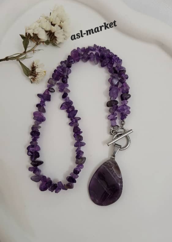 گردنبند سنگ آمیتیست متریال استیل